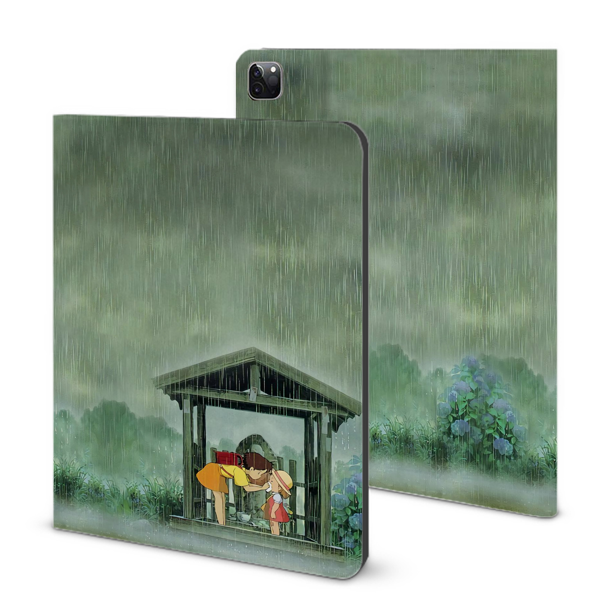 （画像用） となりのトトロ 草壁メイ 草壁サツキ My Neighbor Totoro Satsuki Kusakabe Mei Kusakabe IPad ケース ブック型 PUレザー TPU 耐衝撃 軽量 薄型 ペン収納なし 全面保護 IPad 各モデル対応